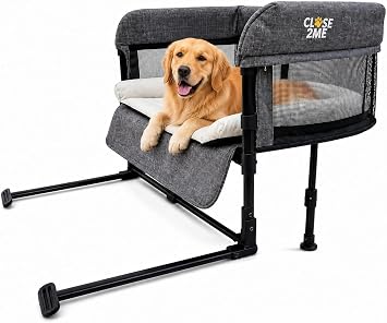 Englacha Close2Me Elevated Pet Bed - Bedside Mattress for Cats and Small Dogs - Comfortable, Cozy Design with Tool-Free Installation - Foldable for Easy Transport, Carry Bag Included