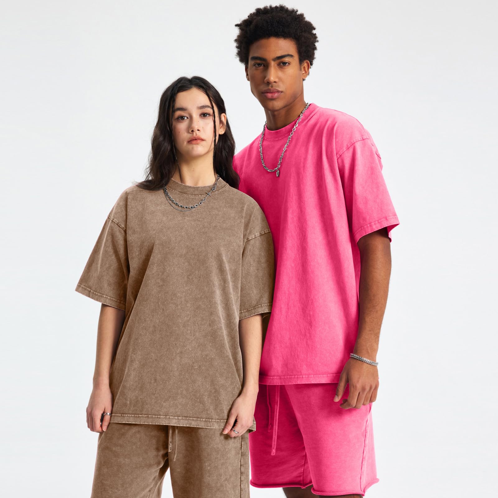 Herren Oversized T-Shirt Pack Rundhals Basic Kurzarm Oberteil Sommer Retro Washed Top Vintage Casual Tee Shirts