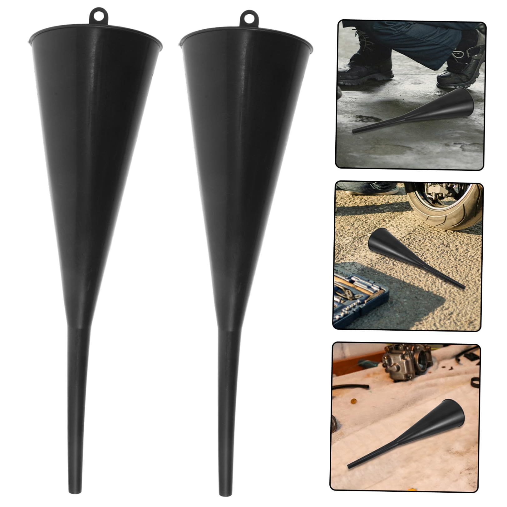 Embudo de Plástico de Cuello Largo Negro, 4 Piezas para Coche | Boquilla Flexible y Boca Ancha, Apto para Agua y Moto, Vertido Preciso de Lubricantes