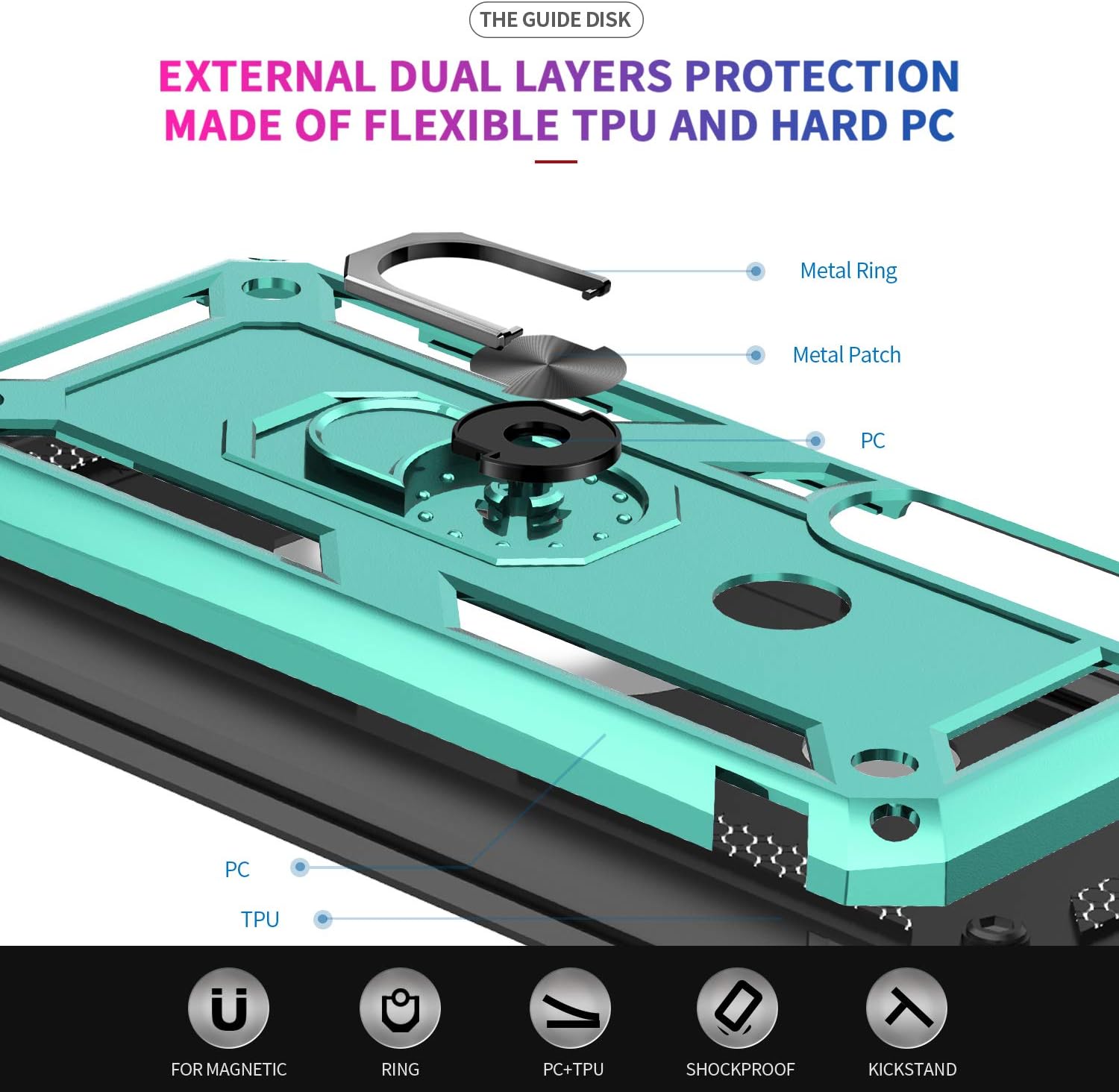 LeYi Compatible with Moto G Power 2020 Case (Not Fit 2021) with [2Pack] Tempered Glass Screen Protector,[Military-Grade] Phone Cover with Ring Kickstand for Motorola G Power 2020, Mint