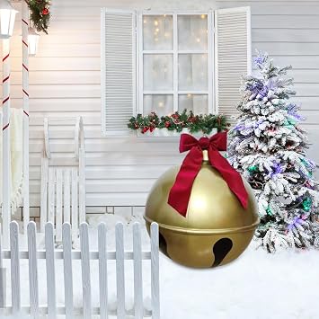 2 Pack Giant Inflatable Christmas Ball, Christmas Decorated Inflatable Ball, Giant Christmas Baubles, PVC Christmas Blow Up Bell,Reusable Inflatable Decorated Ball For Indoor Outdoor Garden Patio Yard