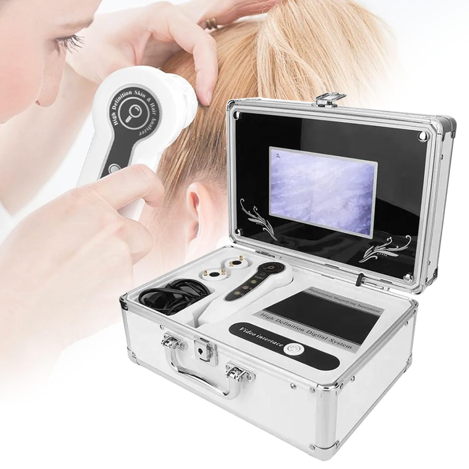 Detector De Cuero Cabelludo, Lente 50X/200X De 7 Pulgadas - Microscopio Digital Recargable Con Lupa Para Analizador De Piel Capilar - Analizador De FolíCulos Paliativos - Analizador De FolíCulos
