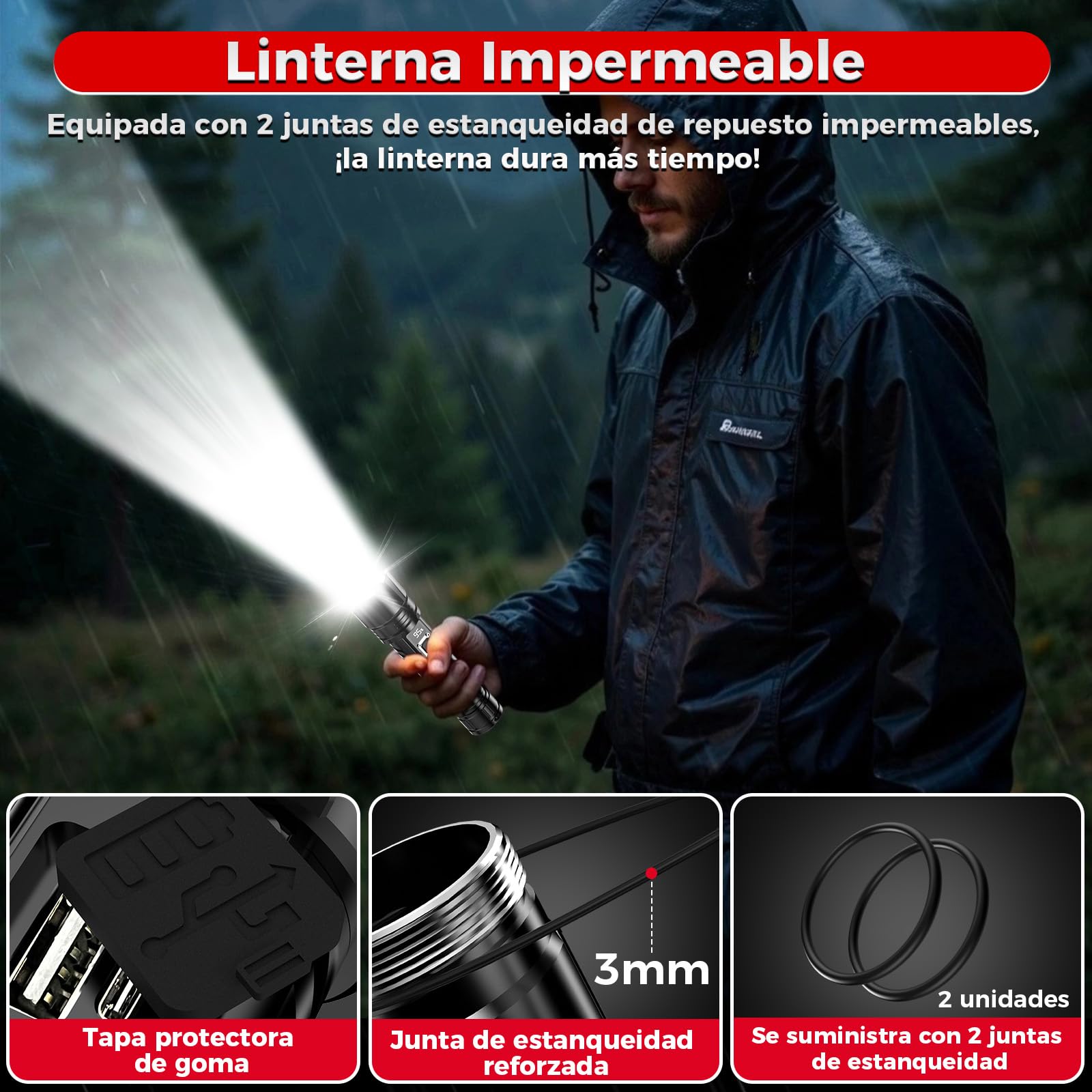 Shadowhawk Linternas alta Potencia 24H Iluminación | Militar 1,000,000 Lúmenes 30W Linterna LED Potente Rechargeable (2 pilas), Tactica Flashlight para Camping/Emergencias/Regalo, Pantalla LCD & IP67