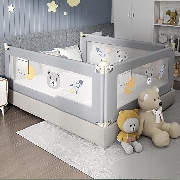Baby Toddler Bed Rail, Toddler Child Bed Guardrail, Crib Guardrail with Double Child Lock, Patterned Child Safety Bed Rail C 1.8m