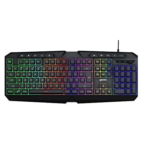 Geonix Cruiser K3 Multi Function Gaming Keyboard with 114 Keys, Dedicated Multimedia Keys, Rainbow Backlight, PVC Cable, Noiseless Keys, Durable Body, Slim Design (Black)