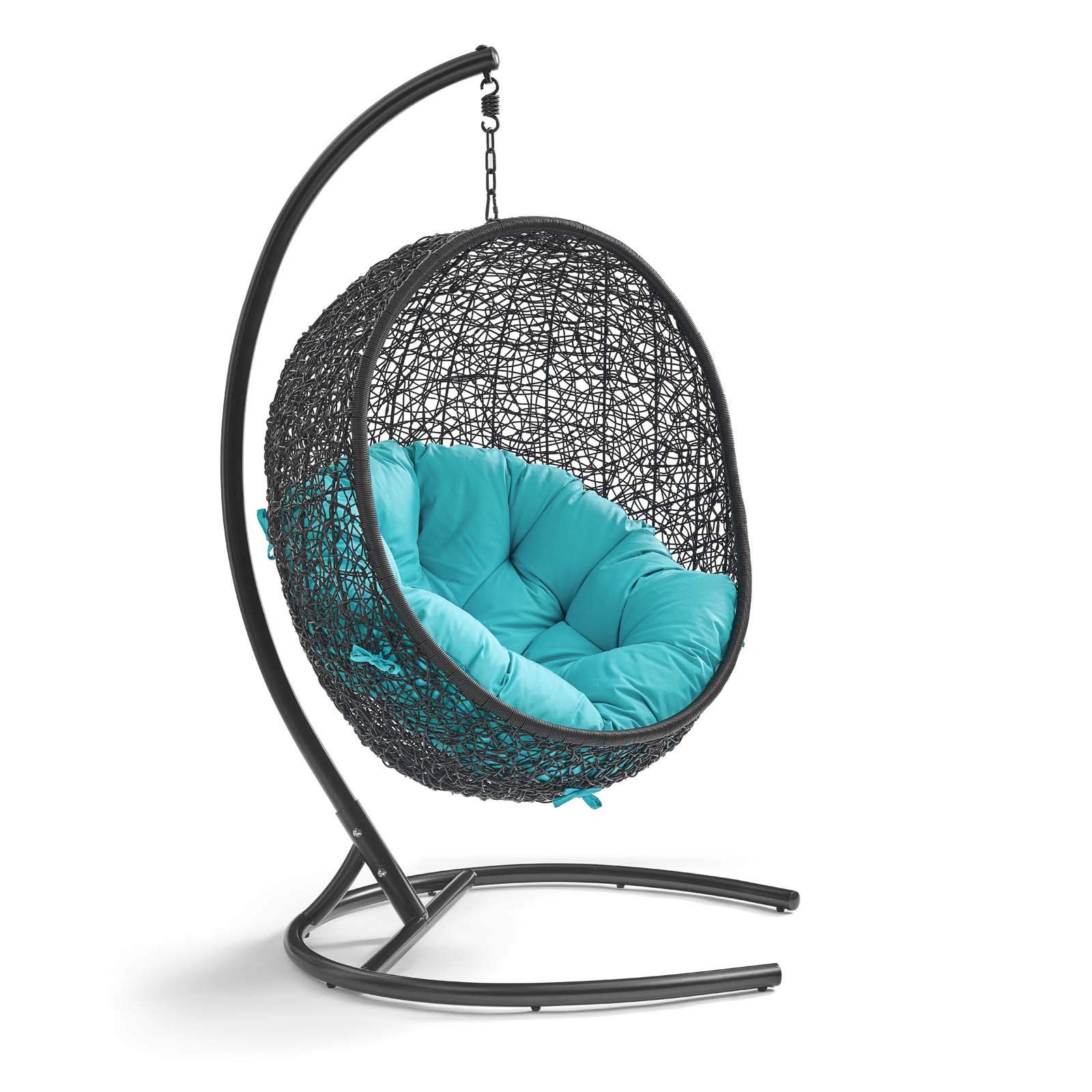 Modway EEI-739-TRQ-SET Encase Wicker Rattan Outdoor Patio Porch Lounge Egg, Swing Chair with Stand, 