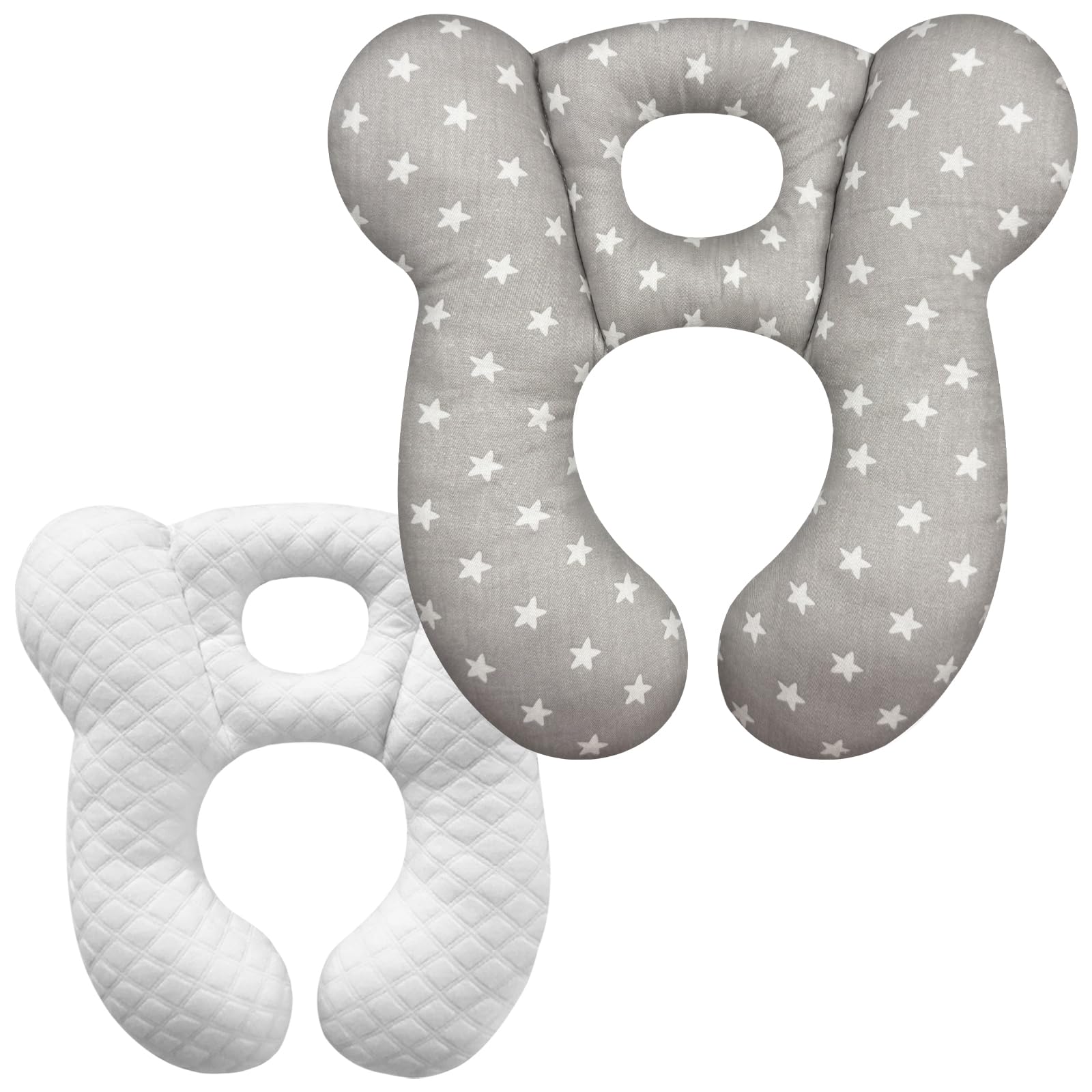 Baby Travel Pillow, Infant Pillow for Car Seat Pushchair and Stroller, Soft Comfortable Neck Support for Kids Newborn and Toddler - Star Grey