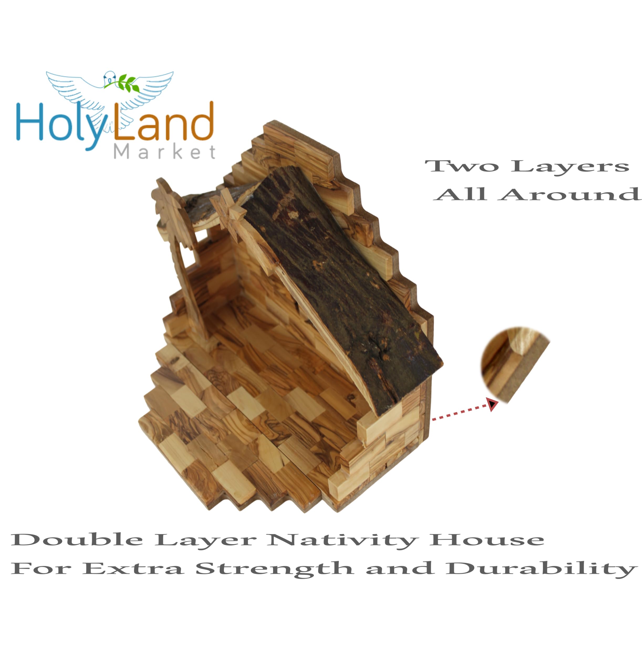 Holy Land Market Krippen-Set aus Olivenholz, Bethlehem, Deluxe, handgeschnitzt, Braun