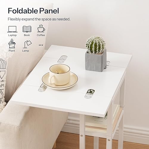 Miniatura 52 de HOOBRO Mesa auxiliar plegable, mesa auxiliar en forma de C con estante de almacenamiento, pequeña mesa de aperitivos adecuada para sala de estar,