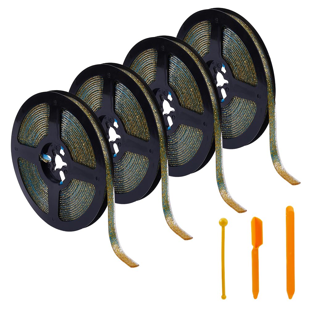 NBEADS 1 Set 4 Rolls Waterproof Caulking Strip Peel and Stick Tape Roll, 8mm Glitter PVC Self-Adhesive Tile Edge Trim with 3Pcs Plastic Seam Sealant Tools for Bathroom Kitchen Tile Gaps, Black