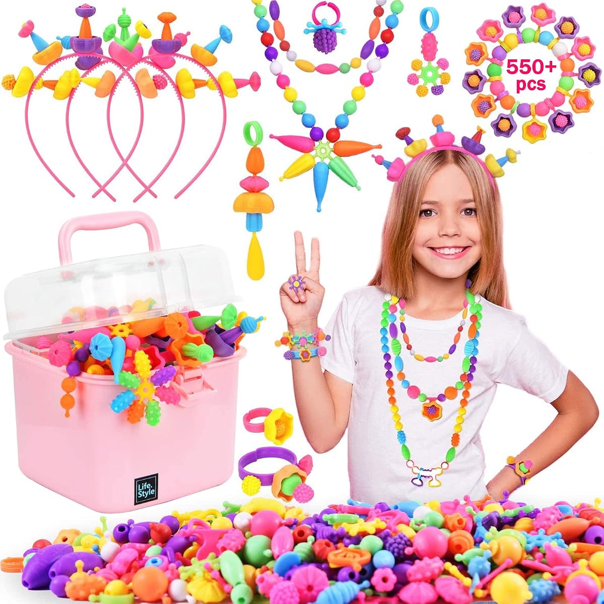 NIDOOT 550Pc+ Pop Beads Jewelry Making kit for Girls 4-6, Arts and Crafts for Kids Ages 4-8, Toys for 4 5 6 Years Old Girl Birthday Gifts Ideas, Bracelet Necklace Ring Snap Bead Set