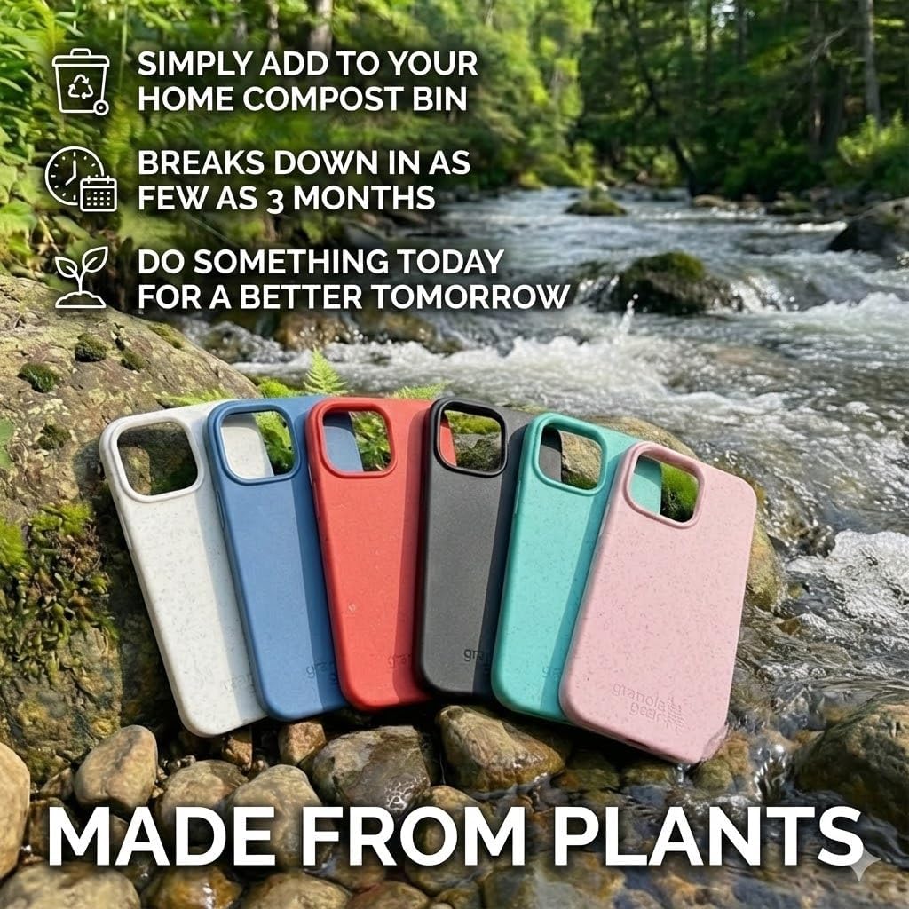 Eco by GranolaGear - Eco-Friendly Phone Case for iPhone 15 - Biodegradable, Compostable, Plastic-Free, Made from Plants - Alpine Snow