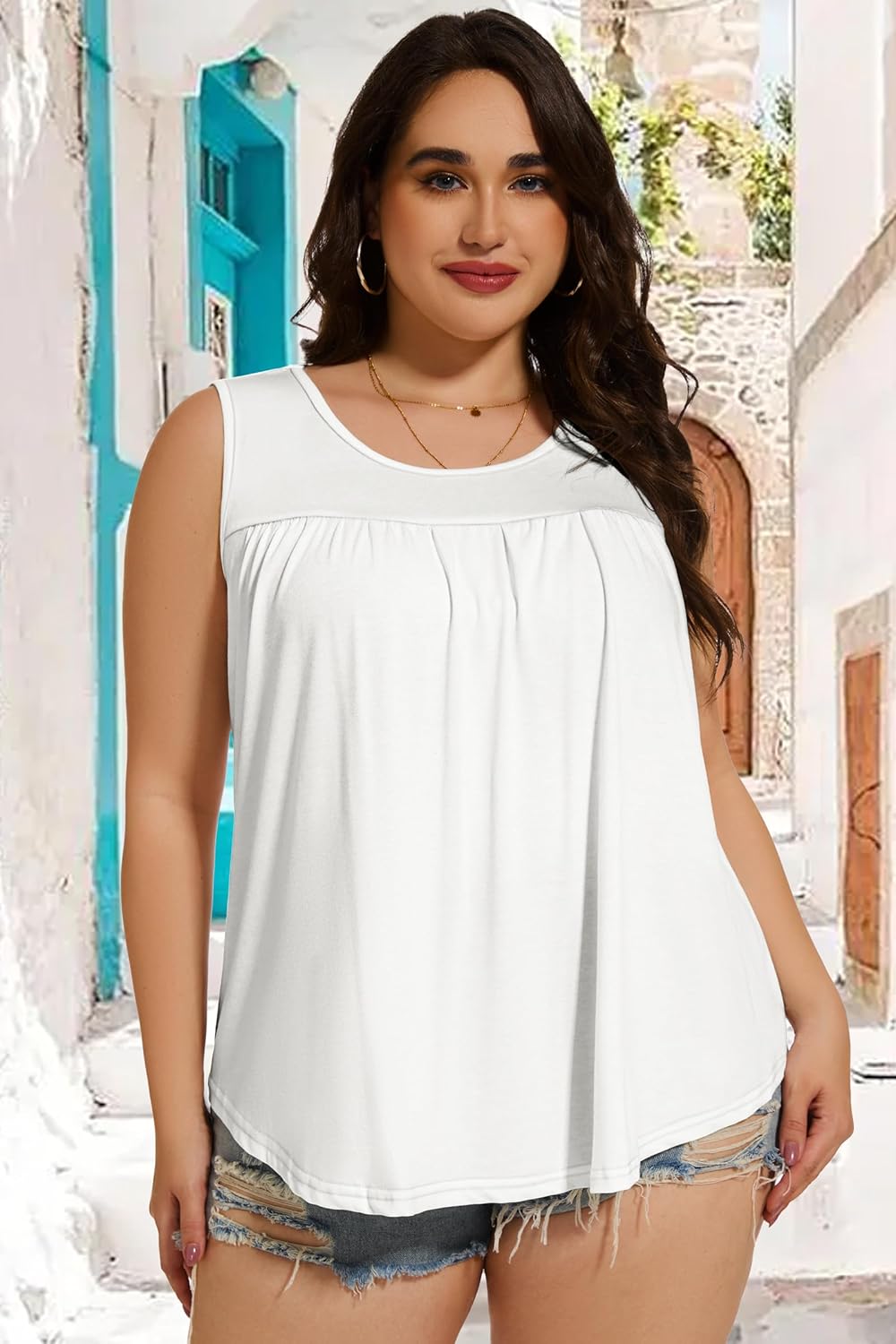 Women Plus Size Tank Top Casual Summer Tops Loose Fit Sleeveless T Shirts Trendy Crewneck Tunic Tees - Image 3