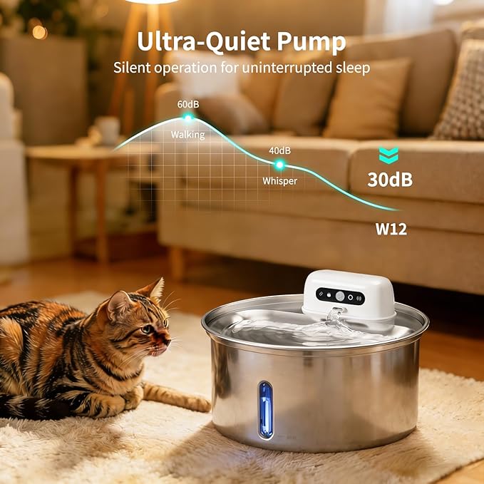 Fuente de Agua para Gatos YFL Inalámbrica, 3.2L Acero Inoxidable miniatura 8