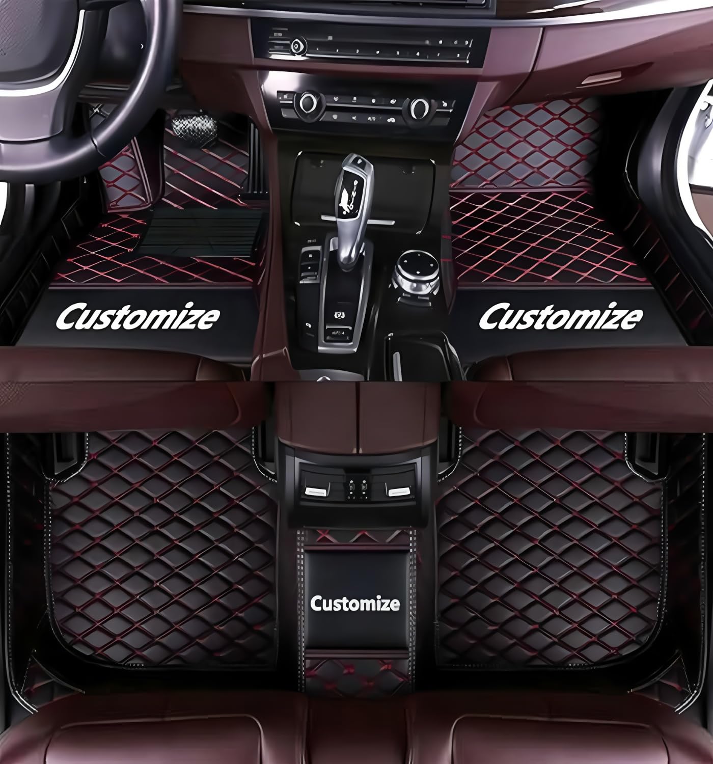 Custom Floor Mats for Cars,All-Weather car Floor MATS-Suitable for 99% of car Models,Luxury Full Coverage All Car Floor Mats,Anti-Slip Leather Car Mat Set (Black Color, red line)