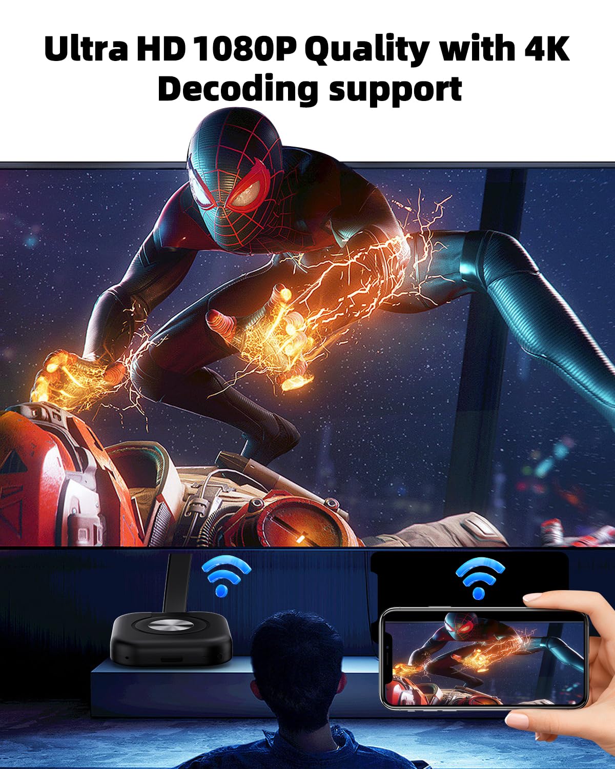 Adattatore HDMI Wireless 5G, Ricevitore Display Wireless 4K/1080P Miracast per iPhone/Android/PC/PC, Dongle WiFi per TV/Proiettore, Supporta Airplay/DLNA, Plug & Play