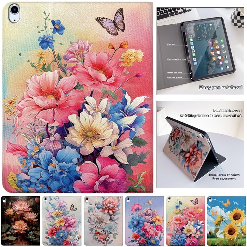 Étui iPad Air 4 2020 10.9 motif lotus protection tablette rabat cuir antichoc - 2