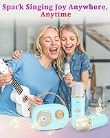 Vista 2 de Mini máquina de karaoke para niños y adultos, altavoz Bluetooth portátil con micrófonos inalámbricos y sonido estéreo mejorado, regalos para niñas
