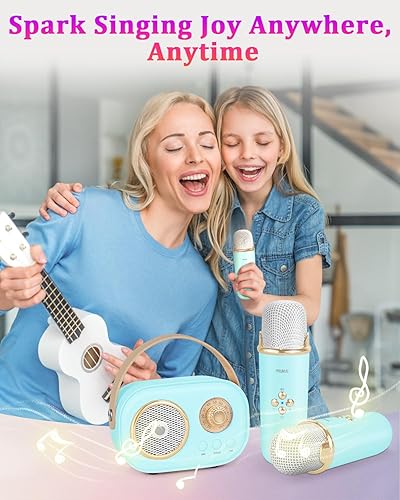 Miniatura 2 de Mini máquina de karaoke para niños y adultos, altavoz Bluetooth portátil con micrófonos inalámbricos y sonido estéreo mejorado, regalos para niñas