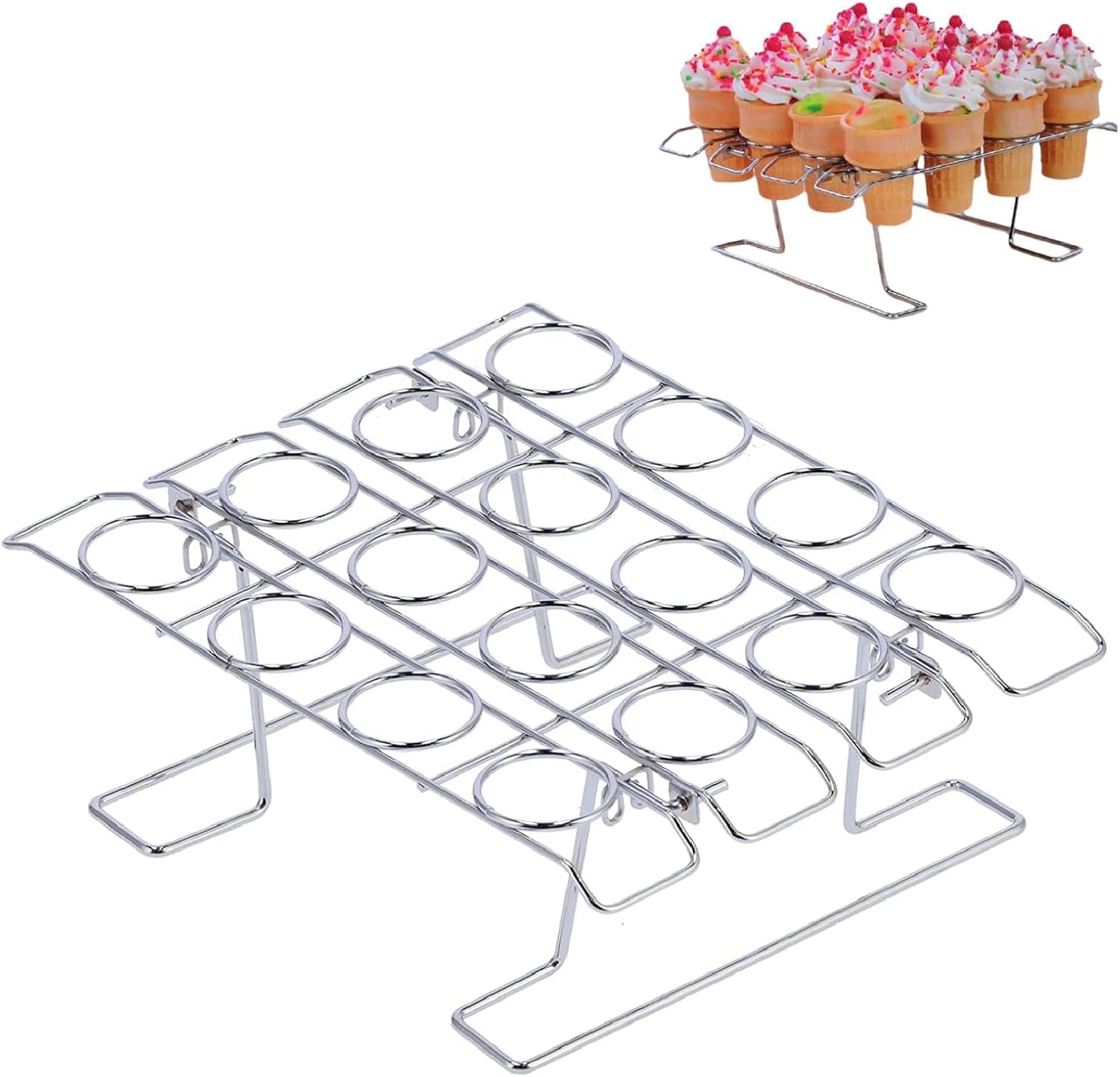 Ice Cream Cone Stand,Metal Cupcake Cone Baking Rack Dessert Tray Foldable Cake Decorating Pastry Tray for Baking, Cooling, Display 16 Cavity