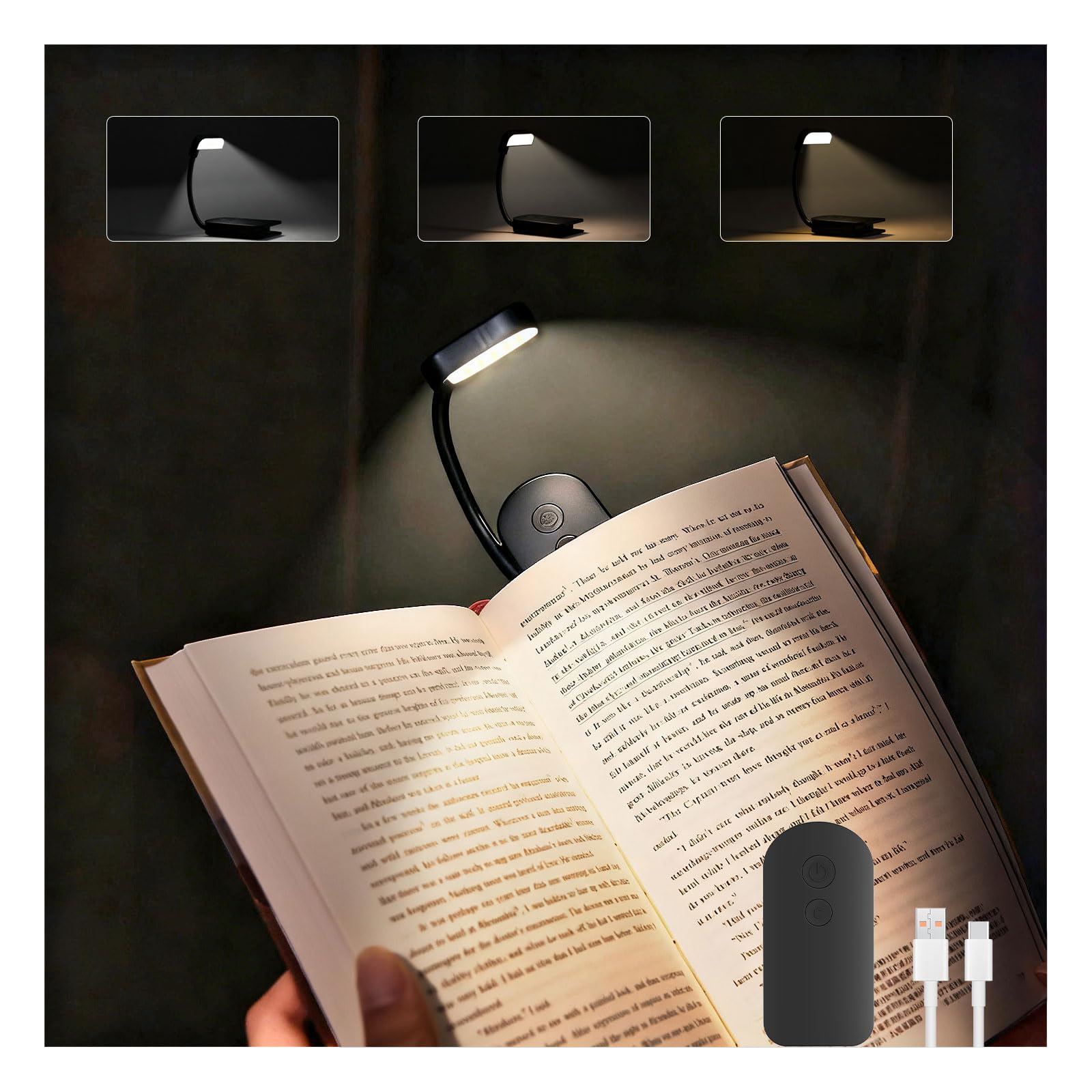 Leselampe Buch Klemme,USB Wiederaufladbare Buchlampe 9 LEDs 3 Farbtemperatur Modi Leicht & Tragbar Einstellbare Helligkeit Klemmleuchte Lange Akkulaufzeit Flexible 360° Drehung für Nachtlesen ins Bett