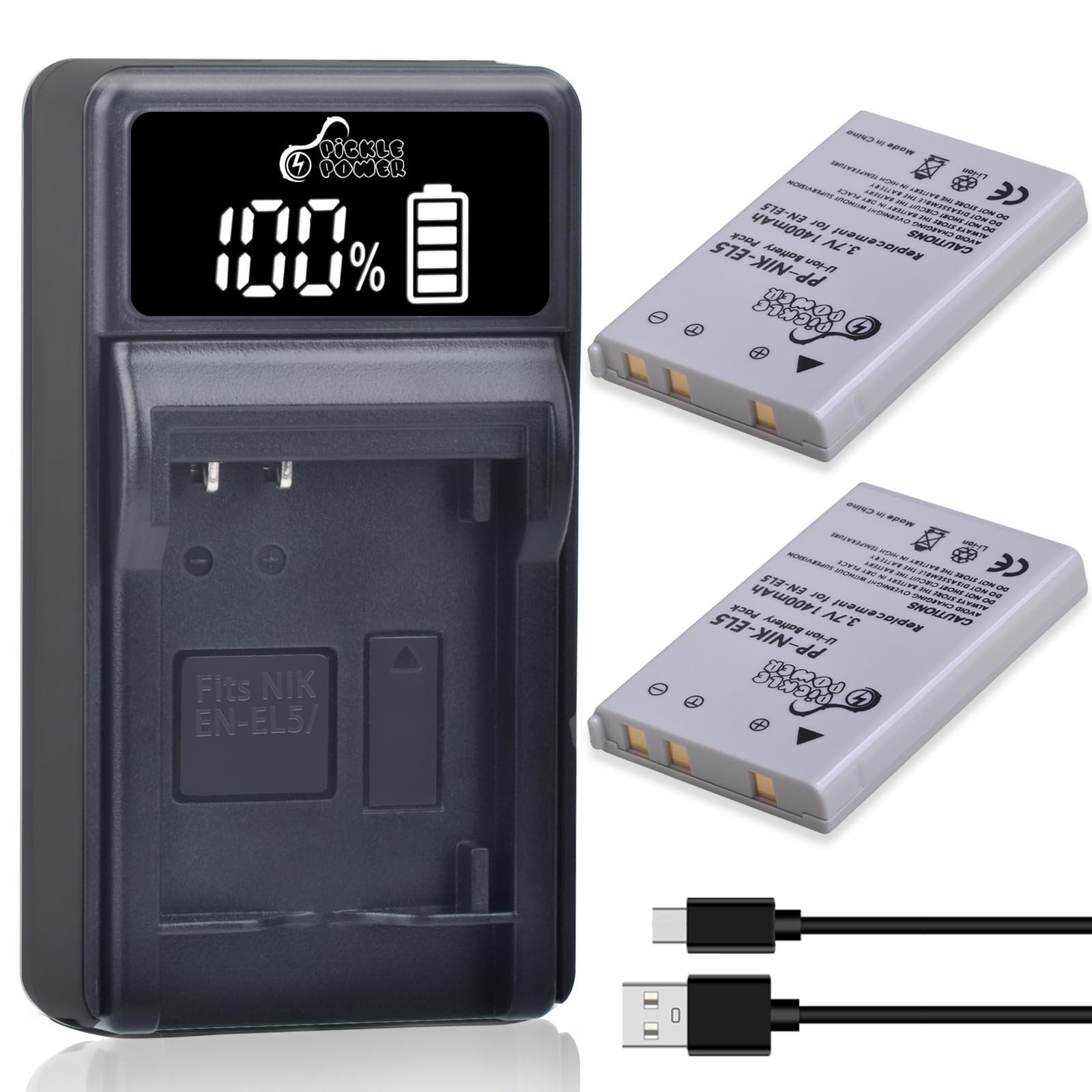 EN-EL5 Battery 2 Pack and LED USB Charger for Nikon Coolpix P530 P520 P510 P100 P500 P5100 P5000 P6000 P90 P80 Cameras