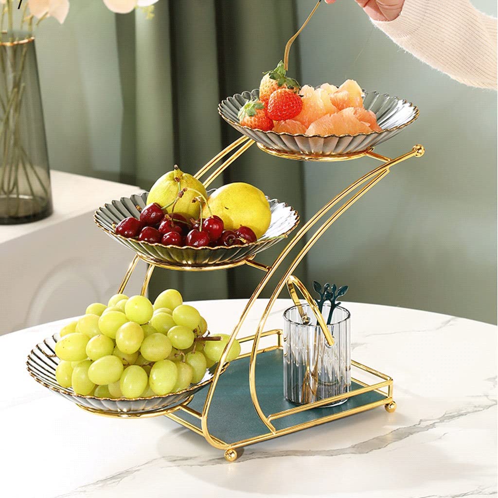 ZAW Obstschale, Obstschale, Obstschale, Obstschale, Set, Glas, Keramik, zwei- oder dreistufig, Obstteller für die Küche, großer Obstständer mit Obstgabel-Ständer (Farbe : B)