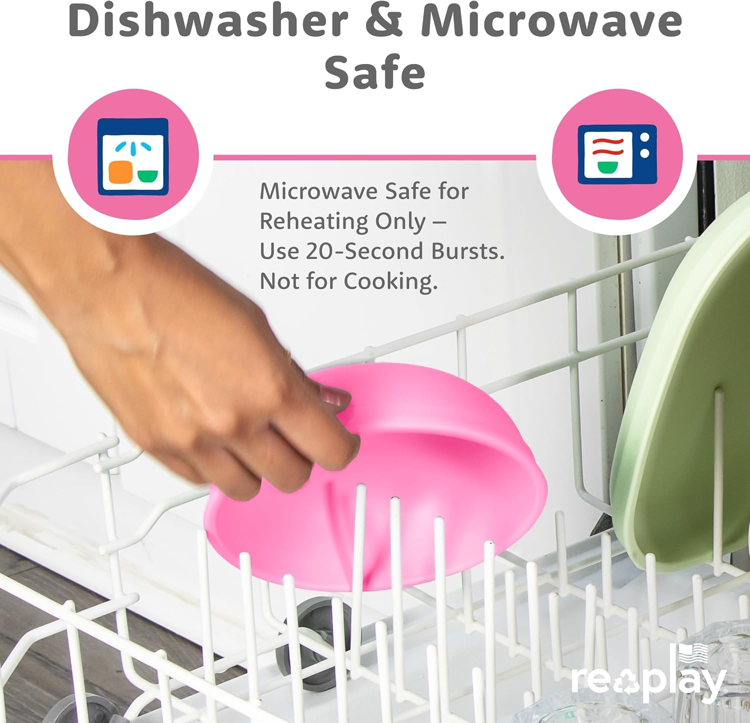 Re-Play Toddler Plates - 9 In and Bowls - 20 Oz. - Kids Plates and Bowls, Microwave and Dishwasher Safe - Set of 4x4 - Bright Pink