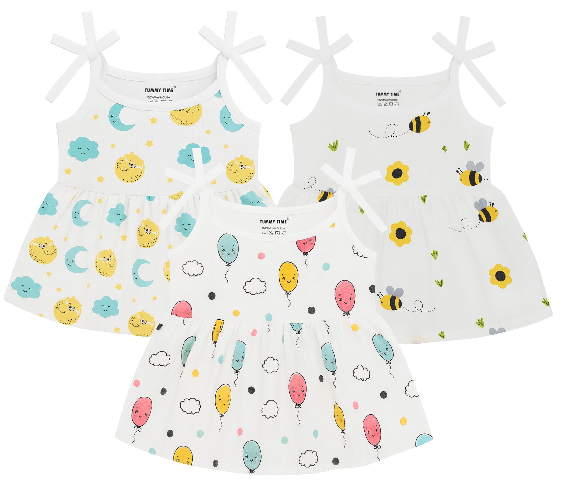Muslin Knot Frock for Newborn Baby – White Printed, Sleeveless, Summer Wear for Baby | Muslin Soft Cotton Dress