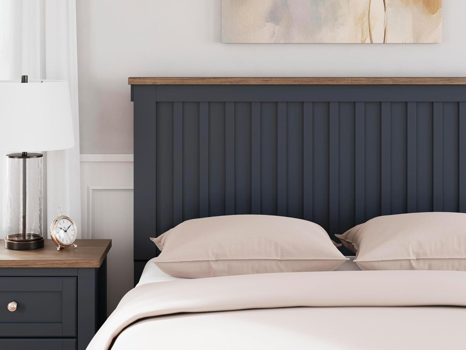 Signature Design by Ashley Landocken Cottage Panel Headboard with Slatted Design for Bedroom, Queen, Blue & Dark Brown