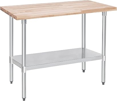 DuraSteel US Maple Top Work Table - 24 x 48 x 35 Inch Commercial Butcher Block Wooden Workbench with Adjustable Lower Shelf - Fits Restaurant, Warehouse, Home, Kitchen, Garage