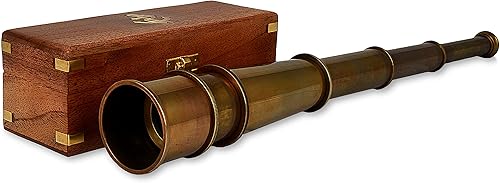 RII - Cristal espía de decoración antigua, telescopio pirata con funda de cuero, telescopio de mano para entusiastas de la aventura, decoración