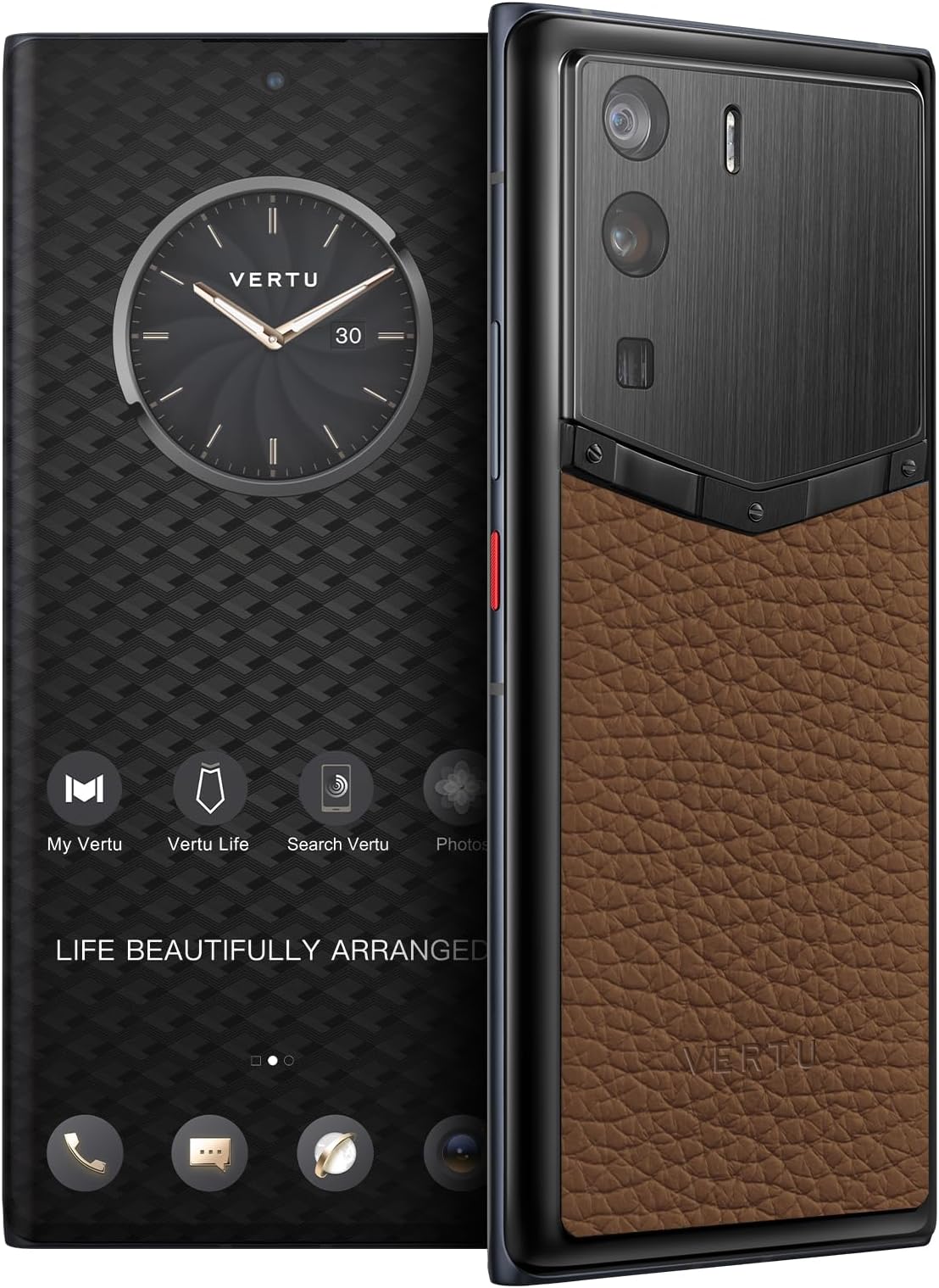 METAVERTU Web 3.0 Calfskin 5G Phone, Unlocked Android Smartphone, Secure Encrypted, Double OS, 64MP Camera, 144Hz AMOLED Curved Display, Dual SIM, Fast Charge (Full Leather, Brown, 12G+512G)