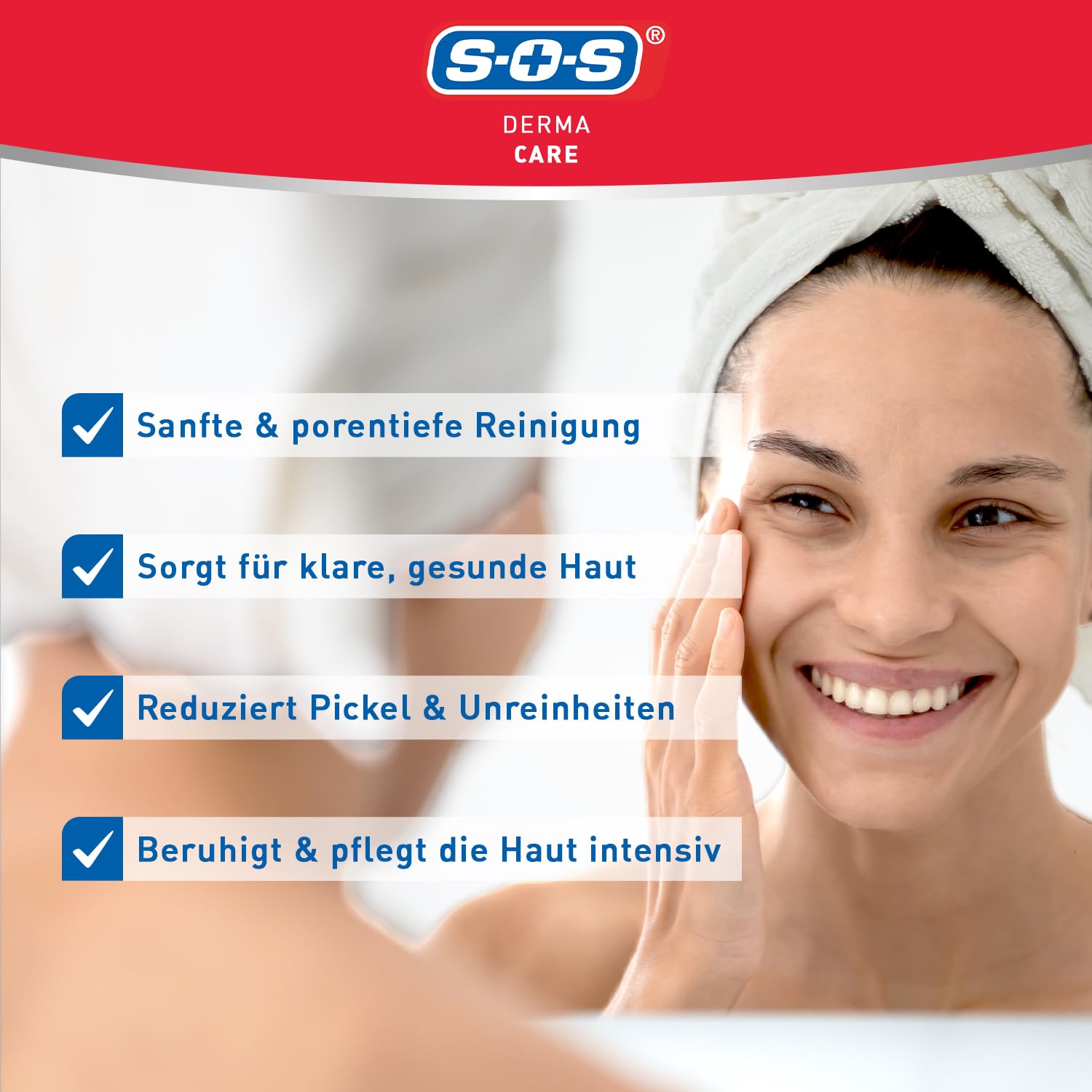 SOS Derma Care Anti-Pickel Waschcreme (6x 100 ml) – Klärende Gesichtsreinigung für unreine Haut – bei Pickeln & Hautunreinheiten – Ohne Farbstoffe, Silikone, Paraffine & PEG – Dermatologisch