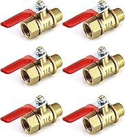 QWORK 6 Pack 1/4" Heavy Duty Brass Ball Valves - Male/Female NPT Shut Off for Air Compressor, Water, Gas Lines