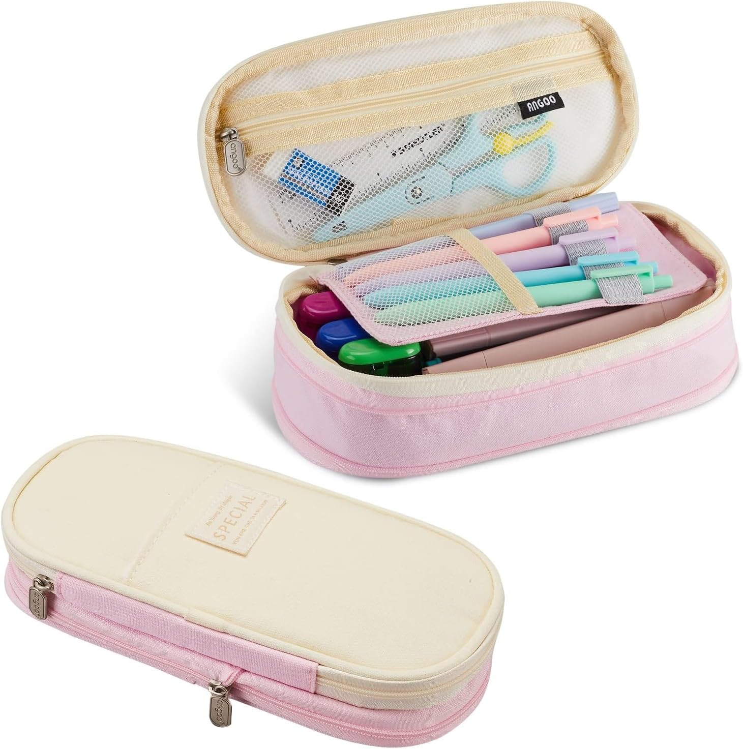 MAIYIDACKPencil Case Pouch, Large Capacity, Portable, Multi-Compartment (Pink)