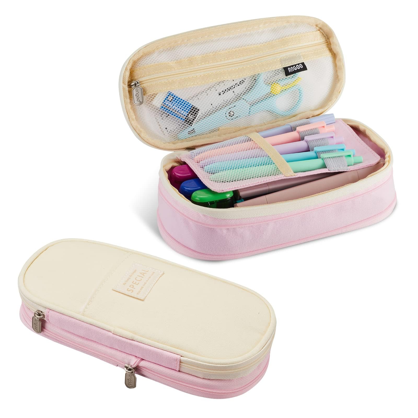 MAIYIDACKPencil Case Pouch, Large Capacity, Portable, Multi-Compartment (Pink)