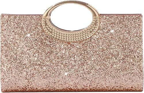 Bolso de mano brillante 2026 para mujer, elegante y único, bolso de noche de poliéster Oro rosa