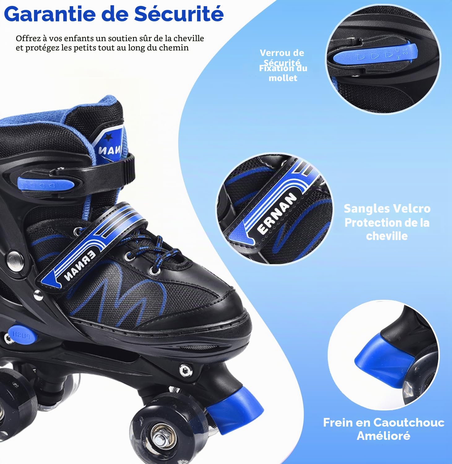 ERNAN Roller Enfant Filles et Garçons,Patin a Roulette Enfant 4 Taille Réglable, Roller Quad Enfant avec 8 Roues Lumineuses. Patins à roulettes pour Enfants pour débutants