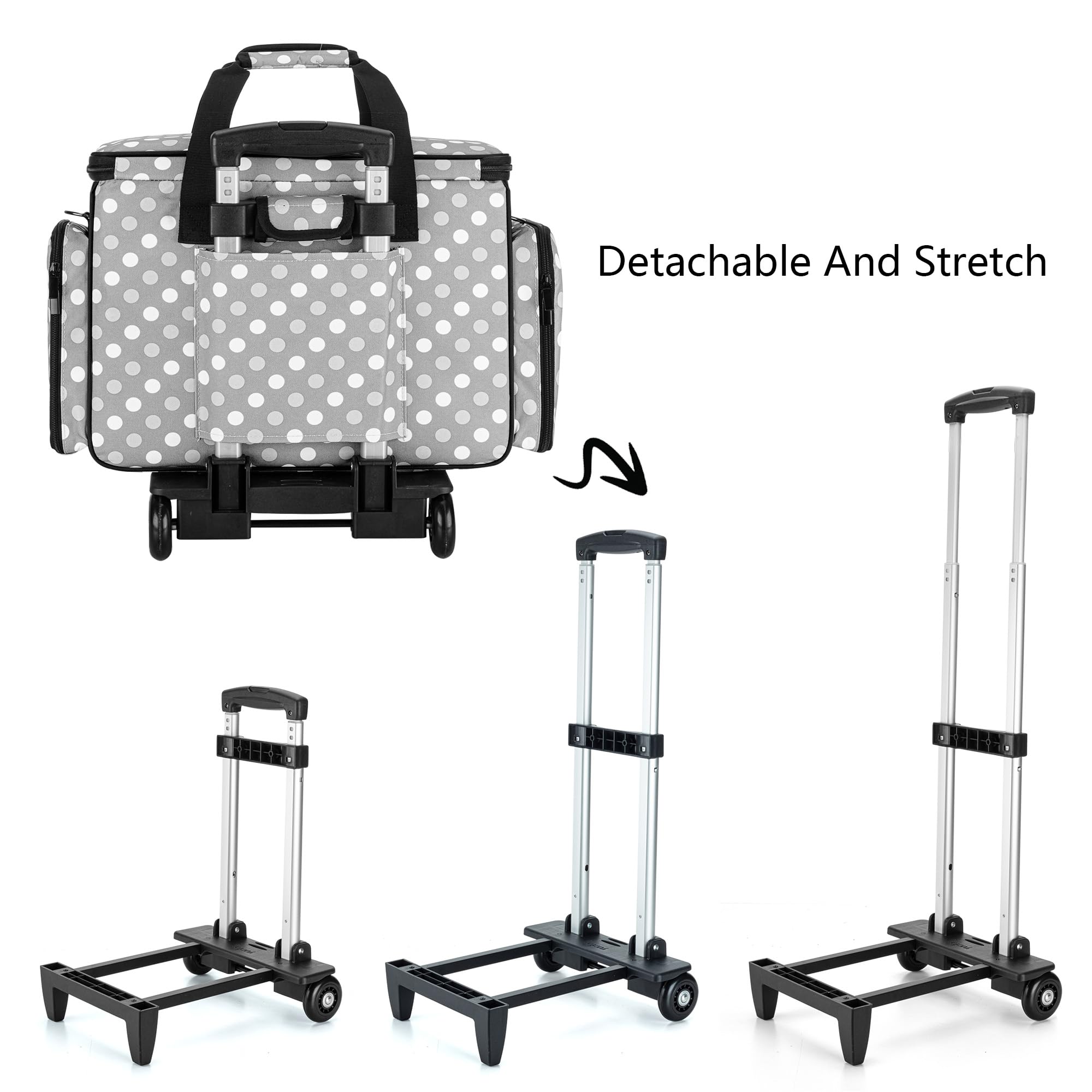 Luxja Borsa per Macchina da Cucire con Trolley Staccabile, Borse da Trasporto Macchine da Cucire (Adatto per la Maggior Parte delle Macchine da Cucire), Puntini Grigi