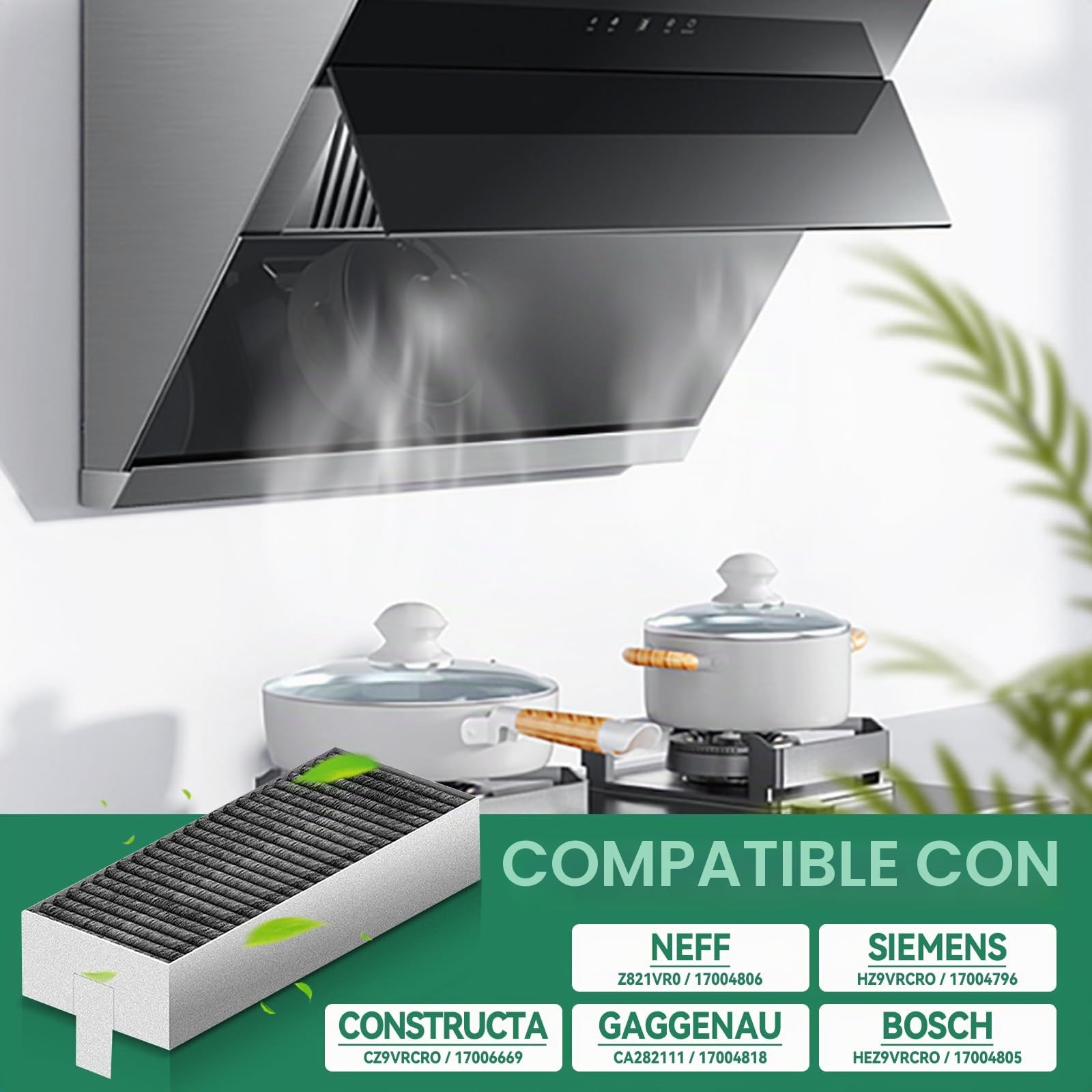 8 piezas de filtros de carbón activo para Bosch HEZ9VRUD0 17004811 / Siemens HZ9VRCR0 / Neff Z821VR0 / Gaggenau CA282111 / Constructa CZ9VRCR0 para filtro de campana extractora de recirculación