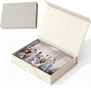 Photo Storage Box 17x12cm, Linen Photo Box Box Photo Album Small Photo Storage Box with Lid, Photo Organizer Box, Beige Memory Box for Photos, Pictures, Cards, Artwork, Certificate