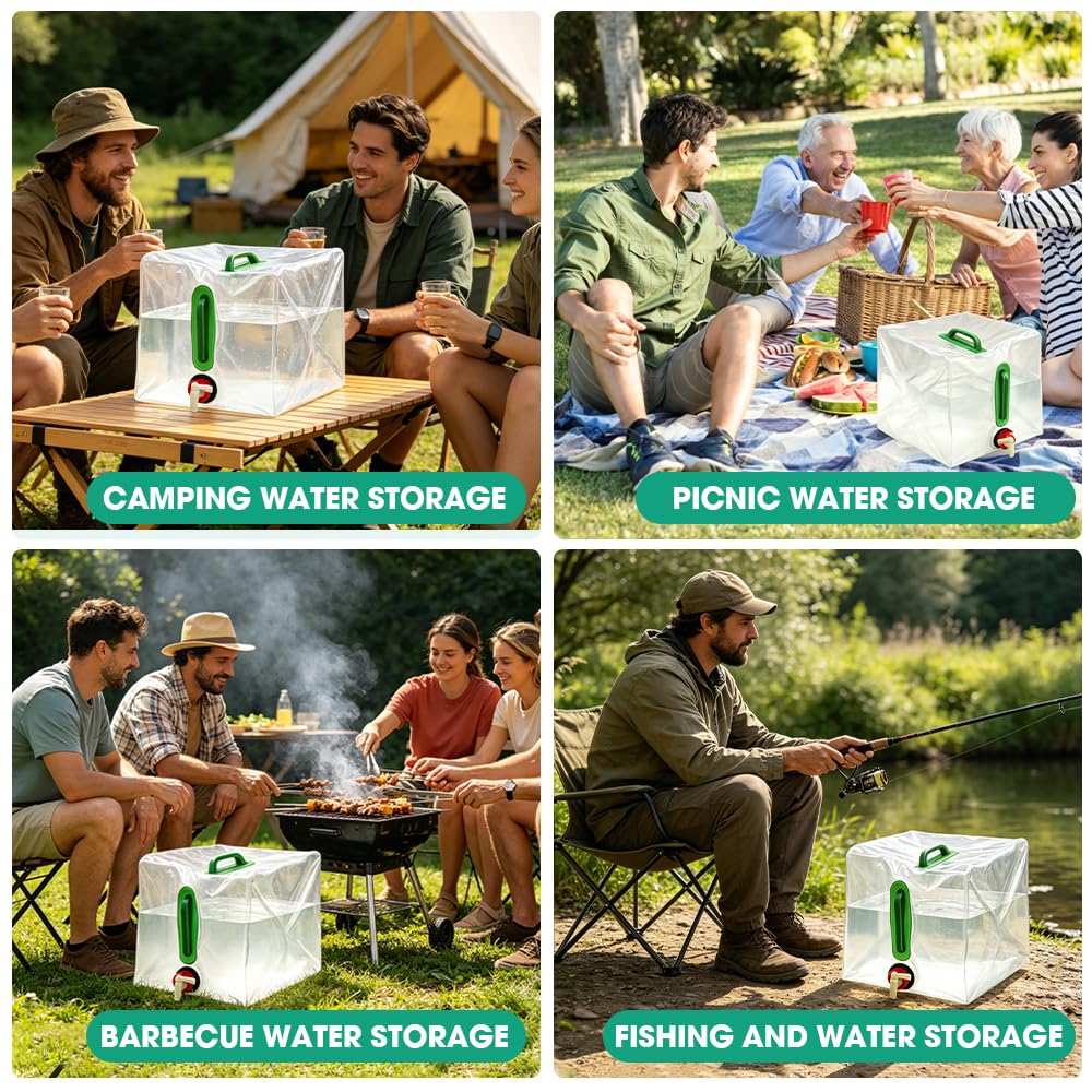 Bidon en Plastique 20L avec Robinet, Jerrican Alimentaire sans BPA Pliable pour Camping et Randonnée