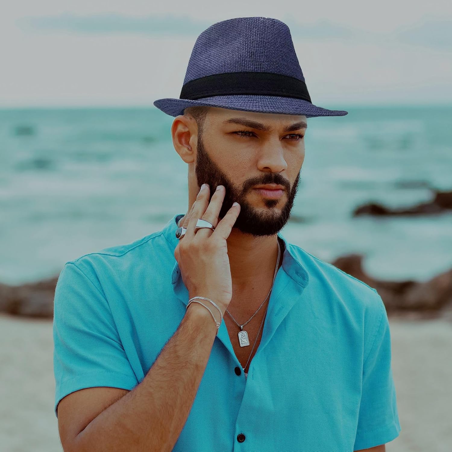 2 Pack Straw Fedora Hats for Men and Women, Short Brim Summer Beach hat, Trilby Panama Sun Hats. - Image 5