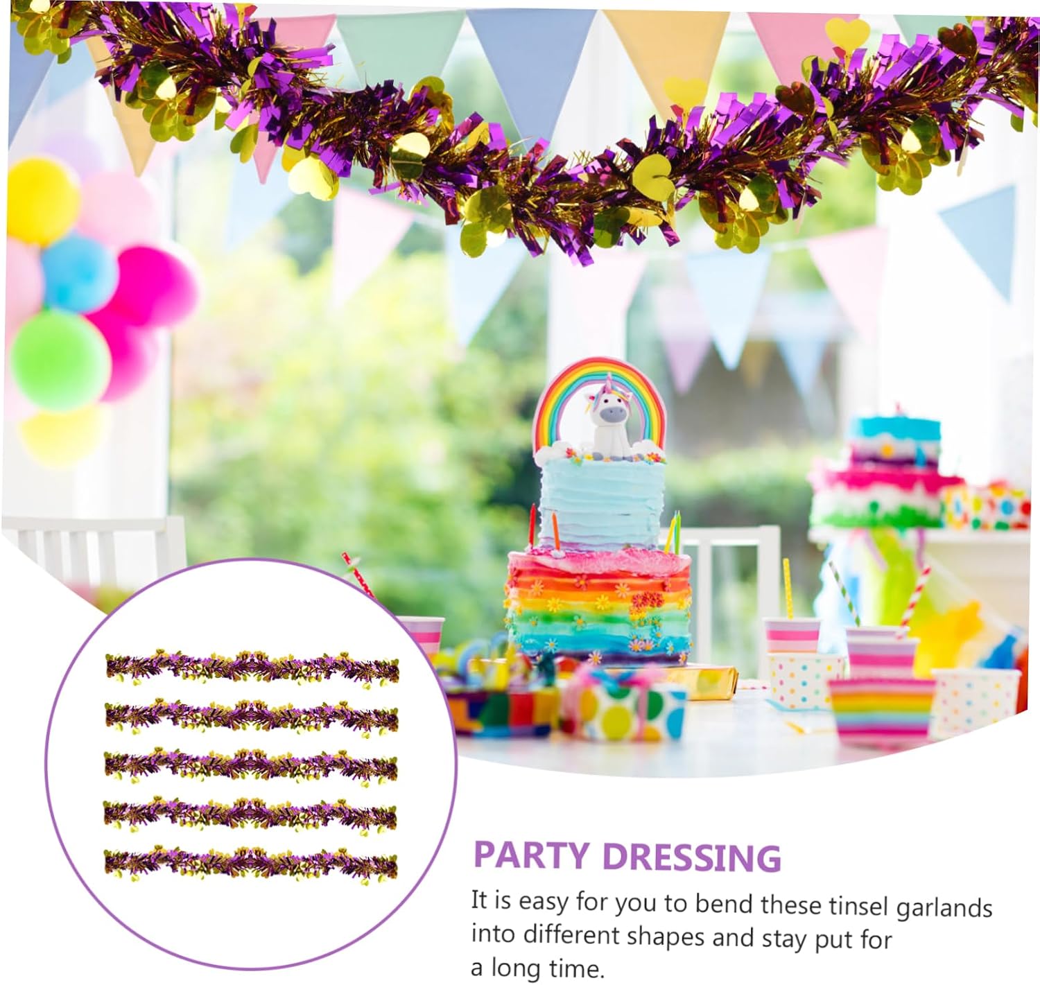 5pcs Creative Tinsel Garlands for Festivals Parties and Birthdays Colorful Hanging Decor Unique Glitter Design for Home and Event Decorations