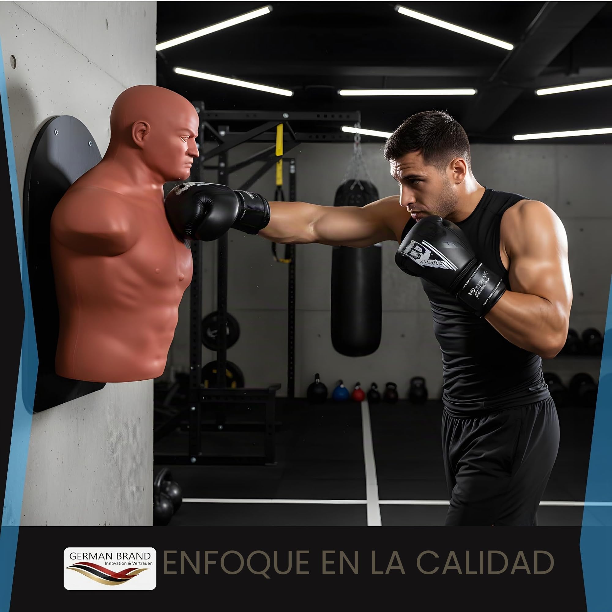FOX-Fight Muñeco de boxeo con almohadilla para golpear, para colocar en pared, Negro , 76cm Höhe / ca. 53cm Breite