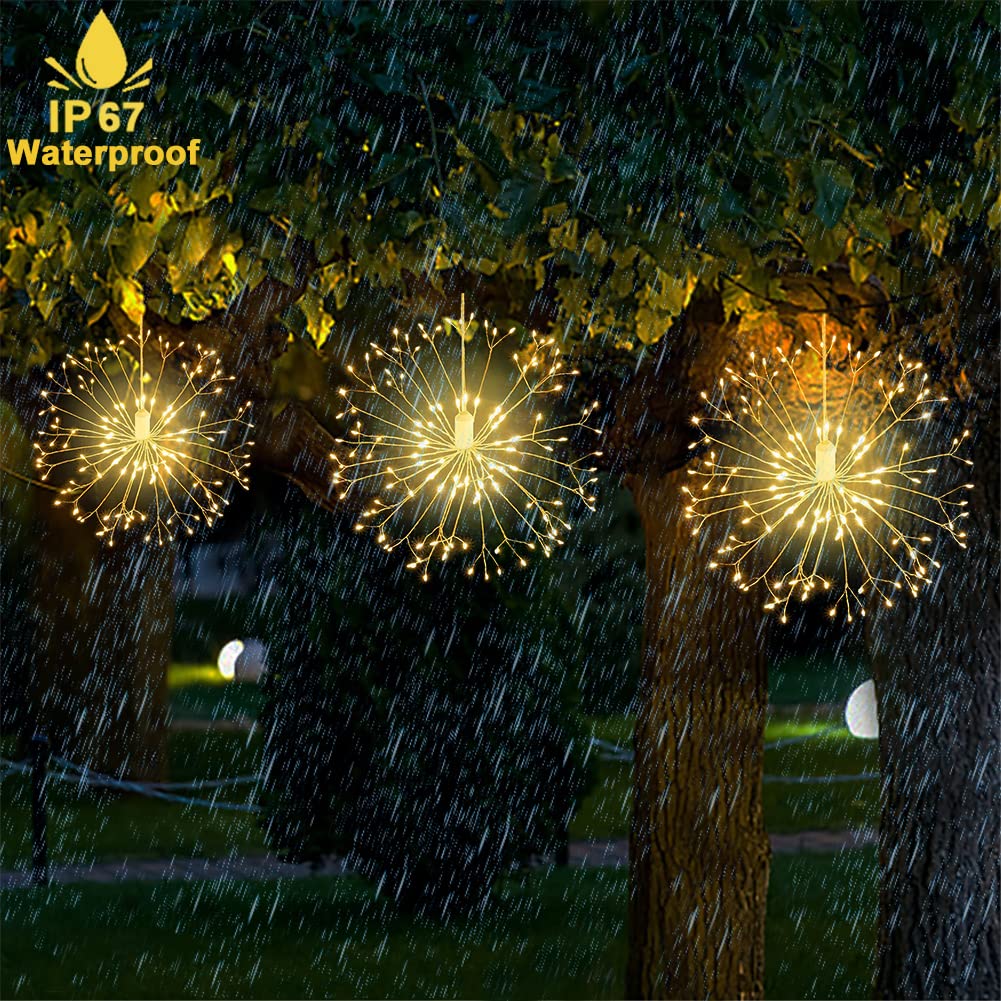 Redefun 2 pz Fuochi d'artificio Luci a Batteria,198LED Fata Luci,8 Modalità di Filo di Rame Luci Stringa con Telecomando,Impermeabile Luci di Natale per Interni Decorazioni Esterne(Bianco Caldo)
