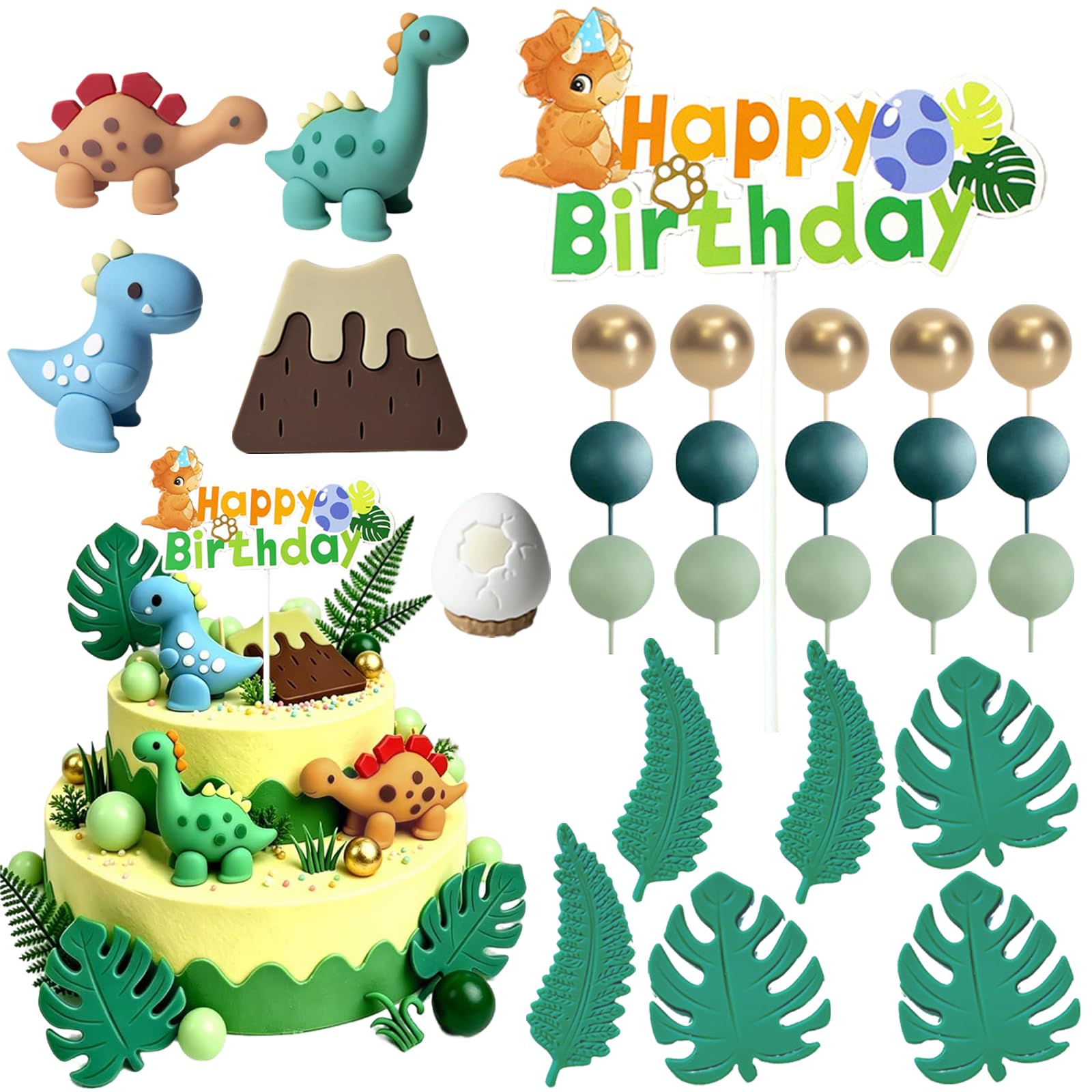 TENGWA 27PCS Dinosaur Cake Toppers Little Dinosaur Cake Decorations