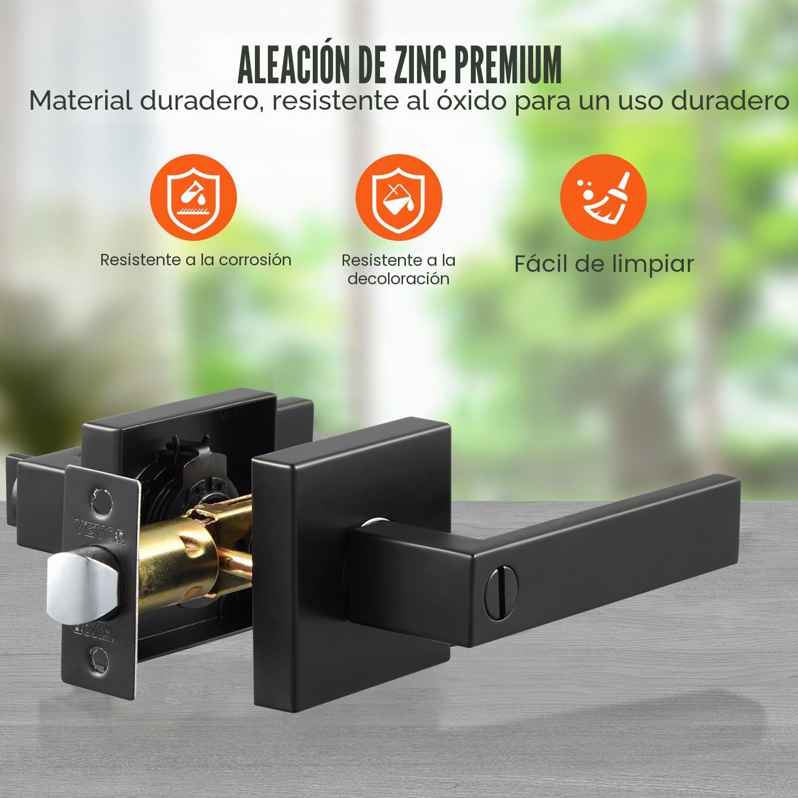 VEVOR 5 PCS Manija de Puerta de Privacidad, Manija Reversible para Zurdos o Diestros con Cerradura sin Llave, Rotación de 45° para Abrir, Interior Cuadrado Universal para Puertas de Baño, Negra Mate