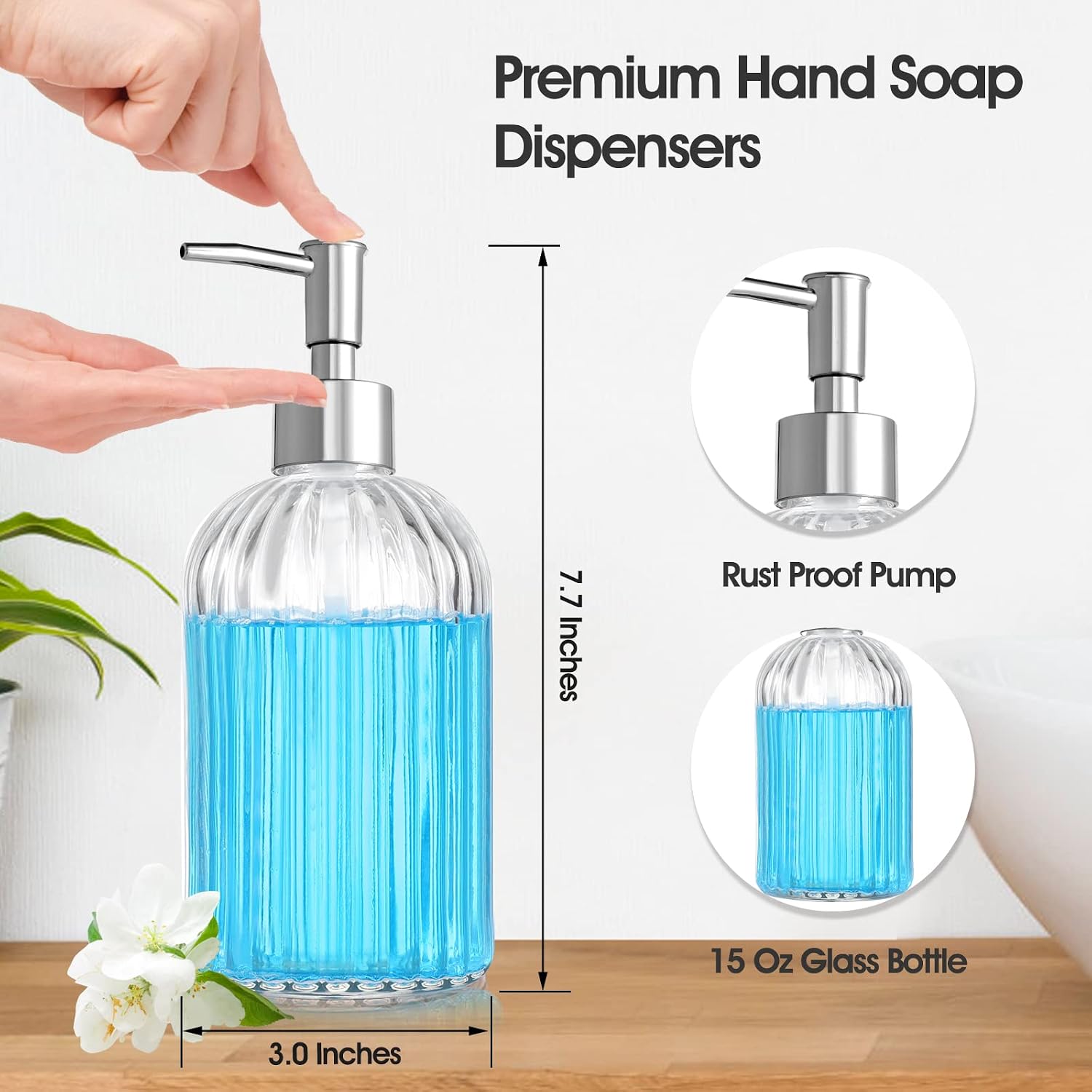 Grotheory Soap Dispenser with Rust Proof Pump, 4 Pack 15 Oz Dish and Hand Soap Dispenser Premium Liquid Dispenser, Ideal for Kitchen Dish Soap, Bathroom Soap
